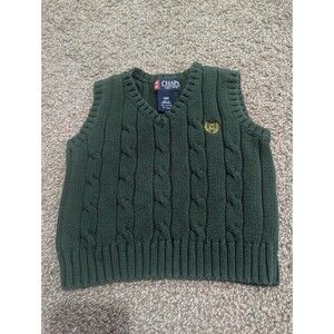 Chaps Toddler Boys Size 18 Months Sweater Vest Cable Knit Top Dark Green